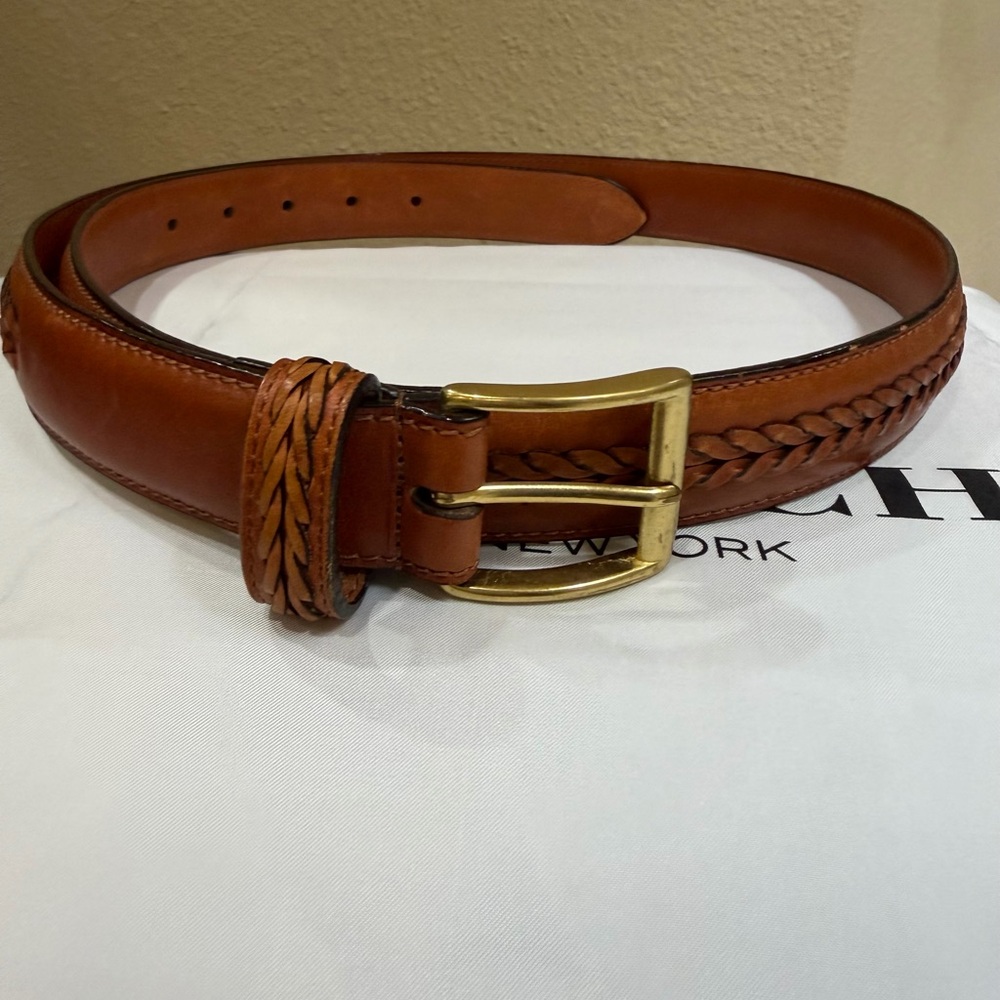Coach Men’s British Tan Full Grain Leather Belt, Solid Brass Buckle 40” EUC!